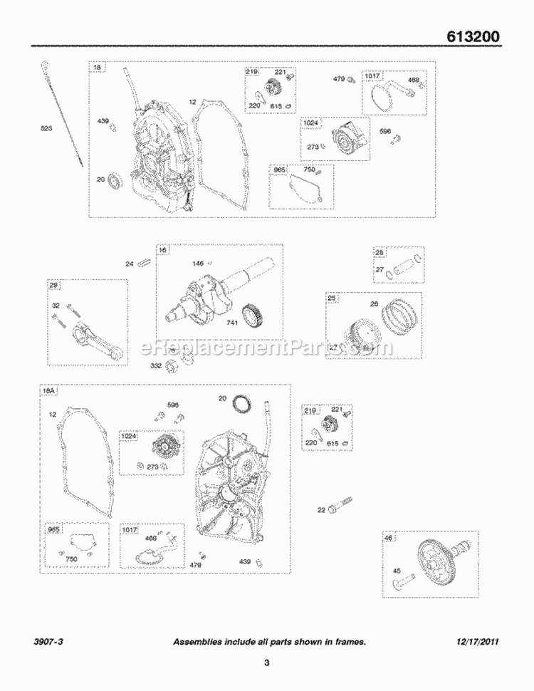 Crankcase Covers Connecting RodPistonRings Diagram and Parts List for 613275-1155-B1  Briggs and Stratton Engine